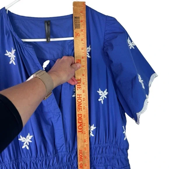 Anthropologie Somerset Embroidered Maxi Tiered Dress Blue White 1X Eyelet - Picture 13 of 15